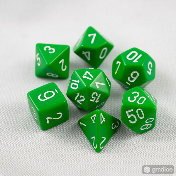 Chessex Opaque Polyhedral Green/white 7-Die Set – Game Master Dice