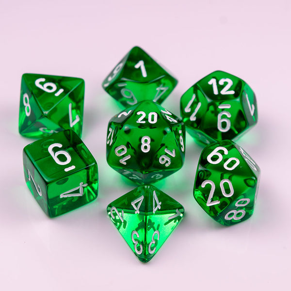 Chessex Translucent Polyhedral Green/white 7-Die Set – Game Master Dice