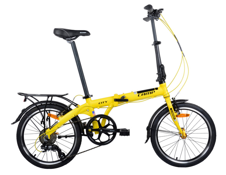 yellow folding bike