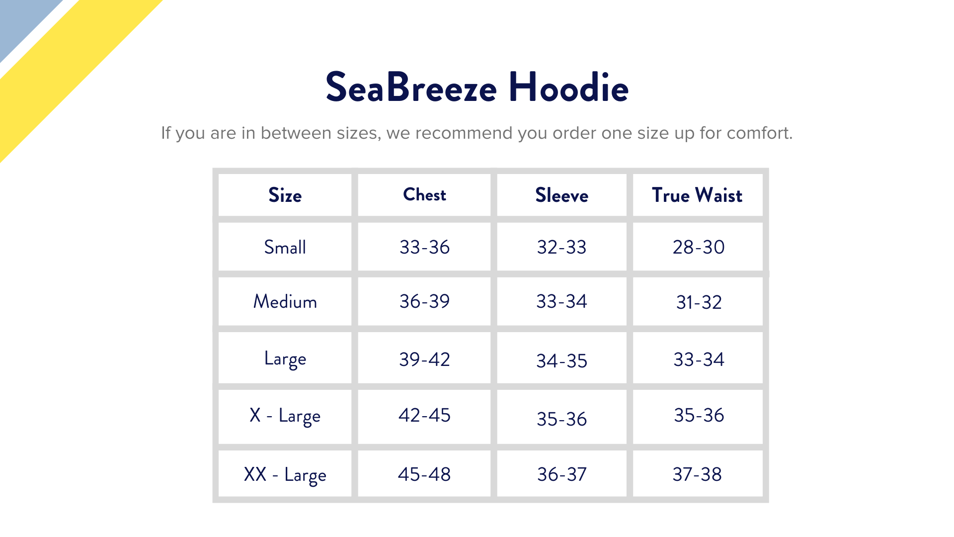 mega yacht hoodie size chart