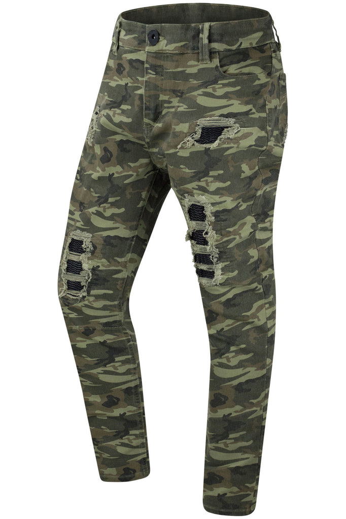 New Men Camo Denim PU Camo Jeans 