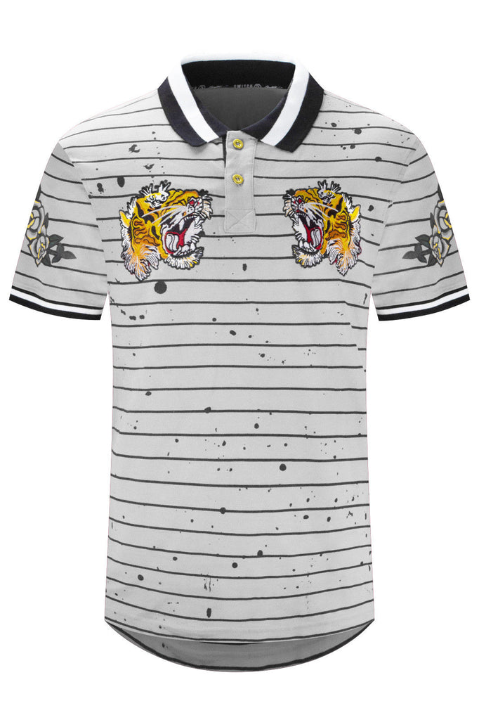 Men Tiger Logo Polo Longline T-Shirt 