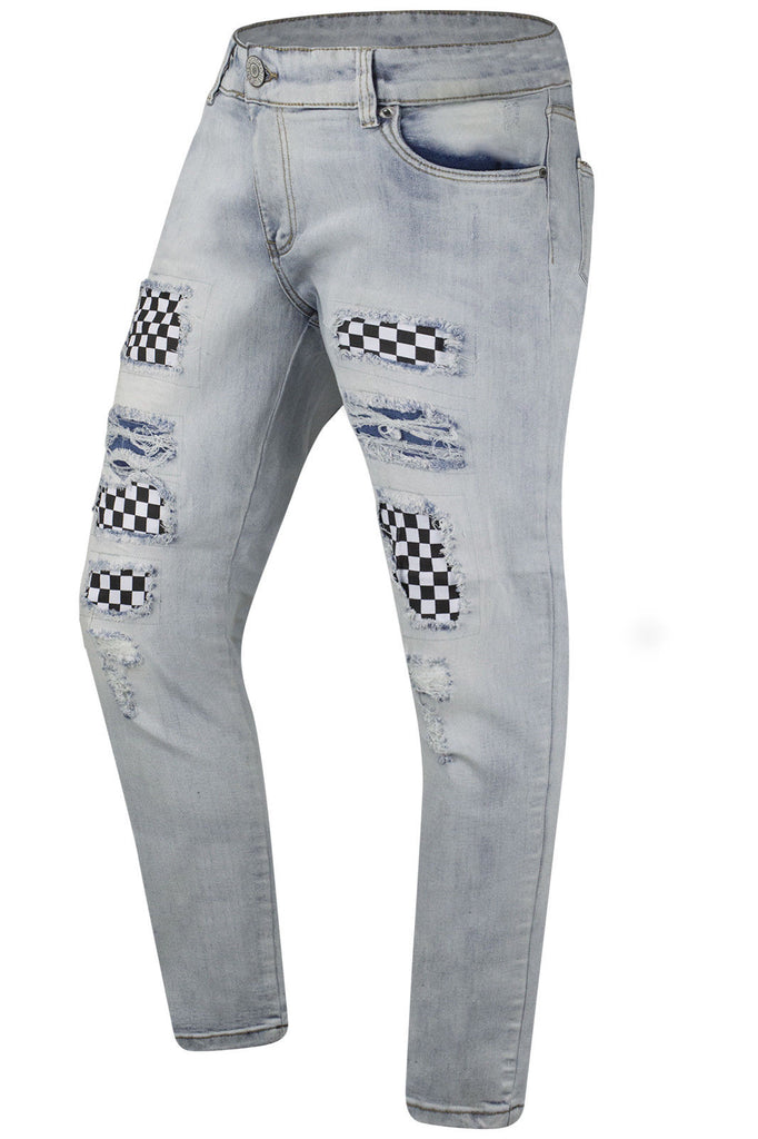 checkered denim jeans mens