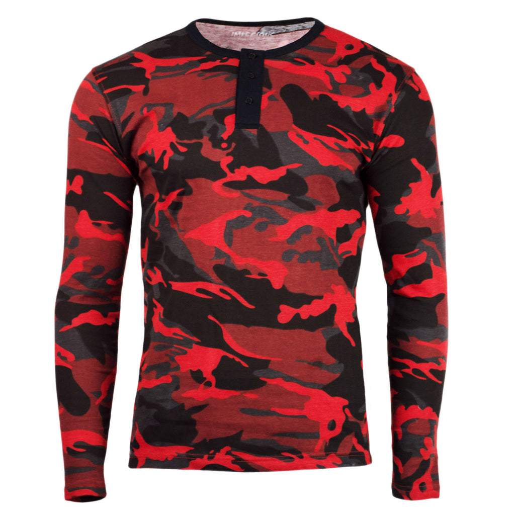 Red Camouflage Henley Long Sleeve Shirt 