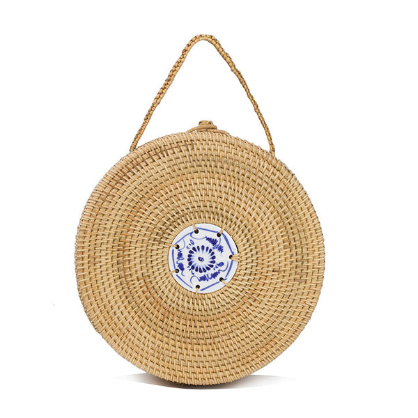 Round Straw Bag with Top Handles