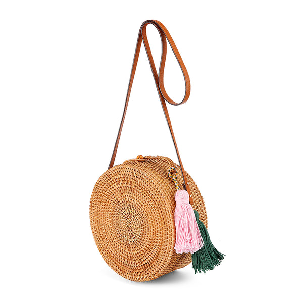 Straw Bag Round with Tassels