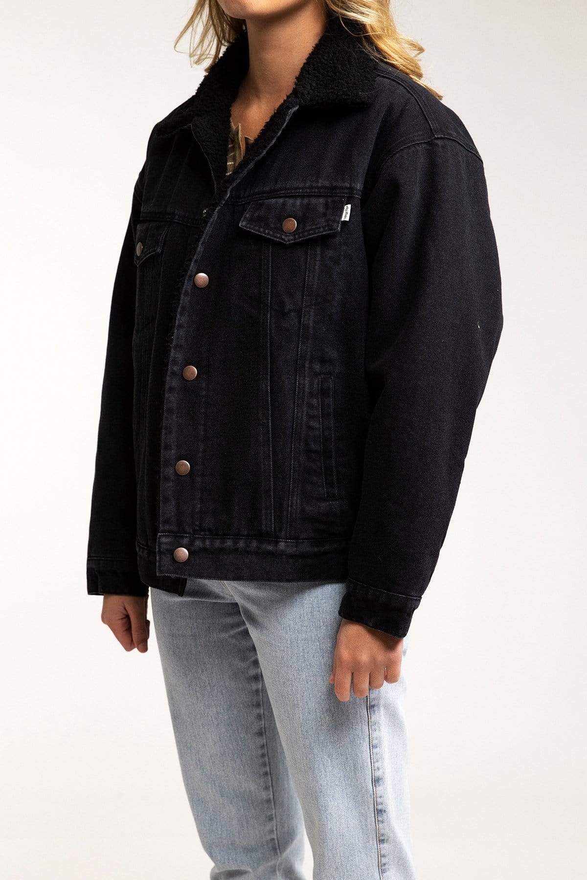 womens black sherpa lined denim jacket