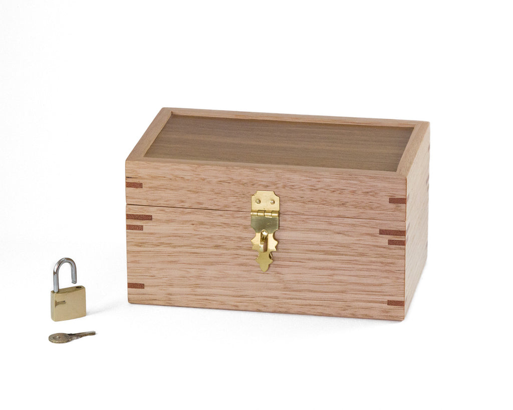 small wooden lock box