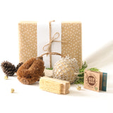 Kraft paper gift wrapping with brushes and hand soap