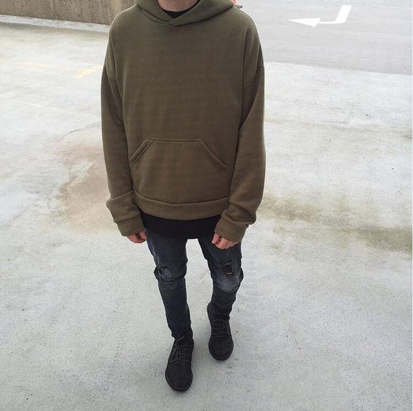 Premium Fleeced Hoodie in Olive - Longline Clothing