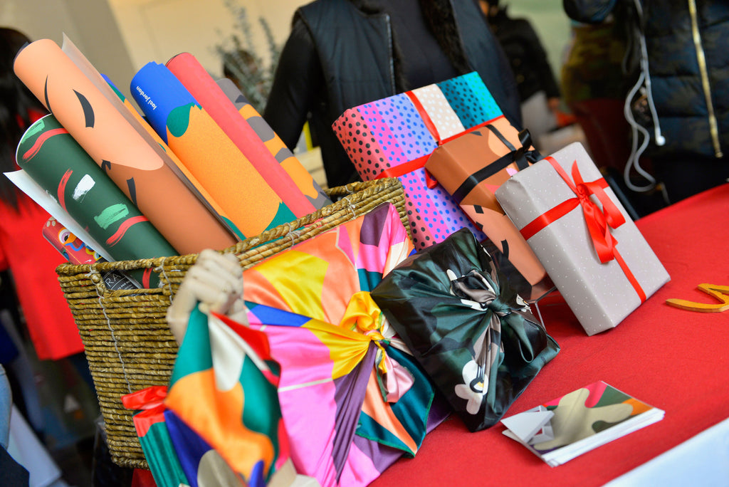 Basket of rolled up wrapping paper