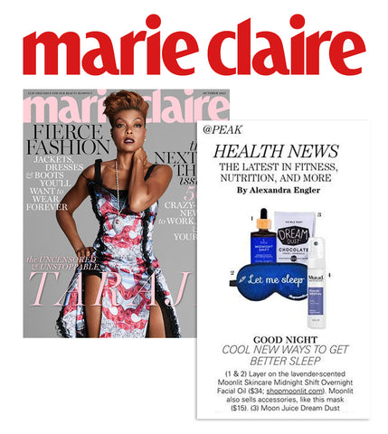 Front cover of Marie Claire Moonlit's Midnight Shift and 'Let Me Sleep' silk eye mask feature 