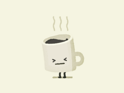 Uneasy caffeine mug moving emoji