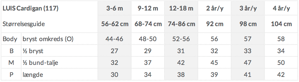 Luis cardigan - little llama measurement chart - children's clothing baby alpaca