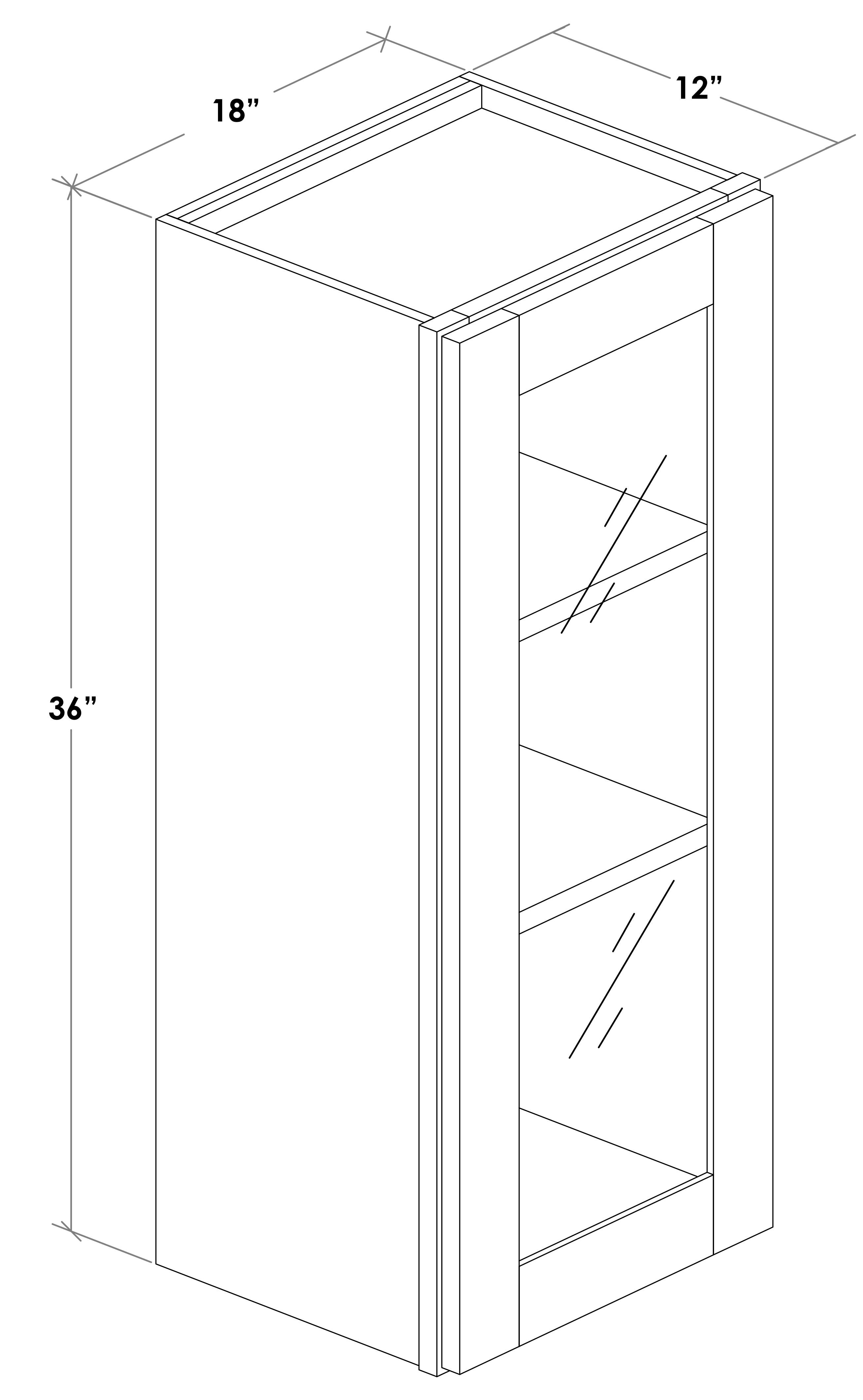  W1836GDR - Assembled Concord Custom Color Paint - Glass Door Wall Cabinet - Single Door  - Hinges on Right