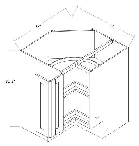  BC36ADA-L - Assembled Concord Tricorn Black - ADA Base Corner Cabinet - Bi Fold Doors - Hinges on Left