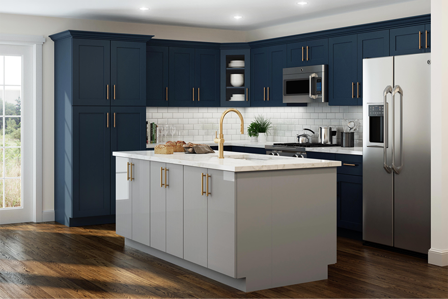 blue and grey cabinets