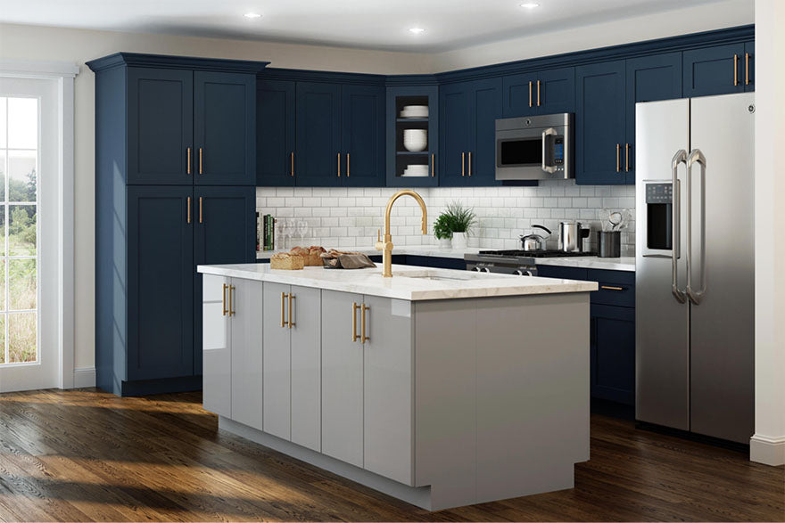 kitchen with blue cabinets