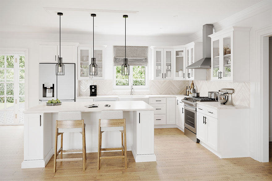 kitchen with white cabinets