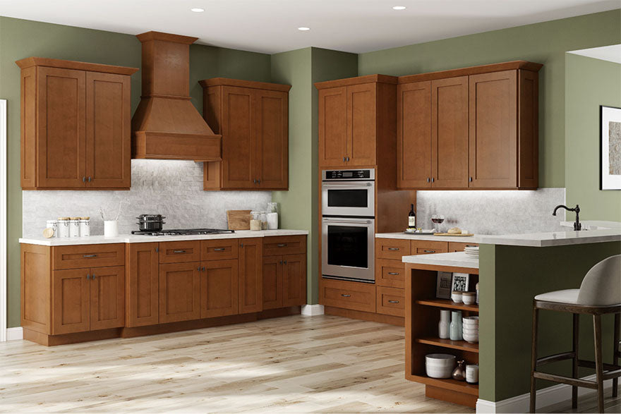 large kitchen with wooden cabinets