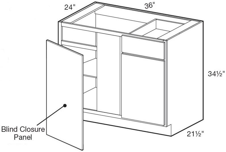  BBCU42L - Nantucket Mocha - Base Blind Corner w/Drawer 42" - Single Door/Single Drawer - Left Side Blind