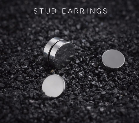 Round Stud Magnetic Earrings For Men Stainless Steel