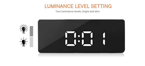 Mirrored Alarm Clock Digital LED Modern Design