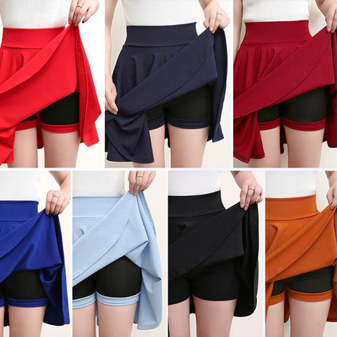 Casual High Waisted Skater Skirt With Shorts