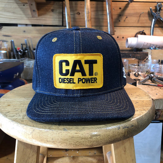 14oz TEXAS Denim Snapback HAT HIGH CROWN 1970s Trucker - CAT Power Patch