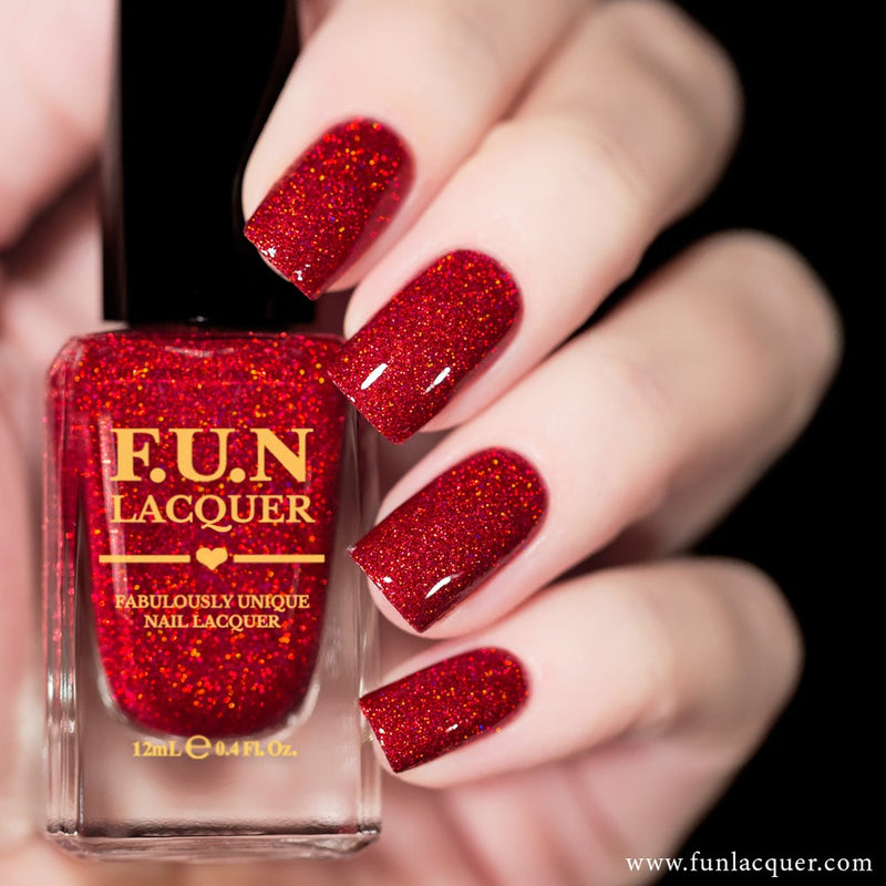 Kiss Me Red Holographic Glitter Nail F.U.N LACQUER