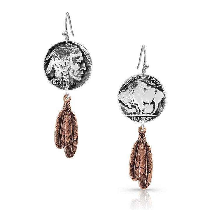 Montana Silversmith - Roam Free Buffalo and Feather Dangle Earrings