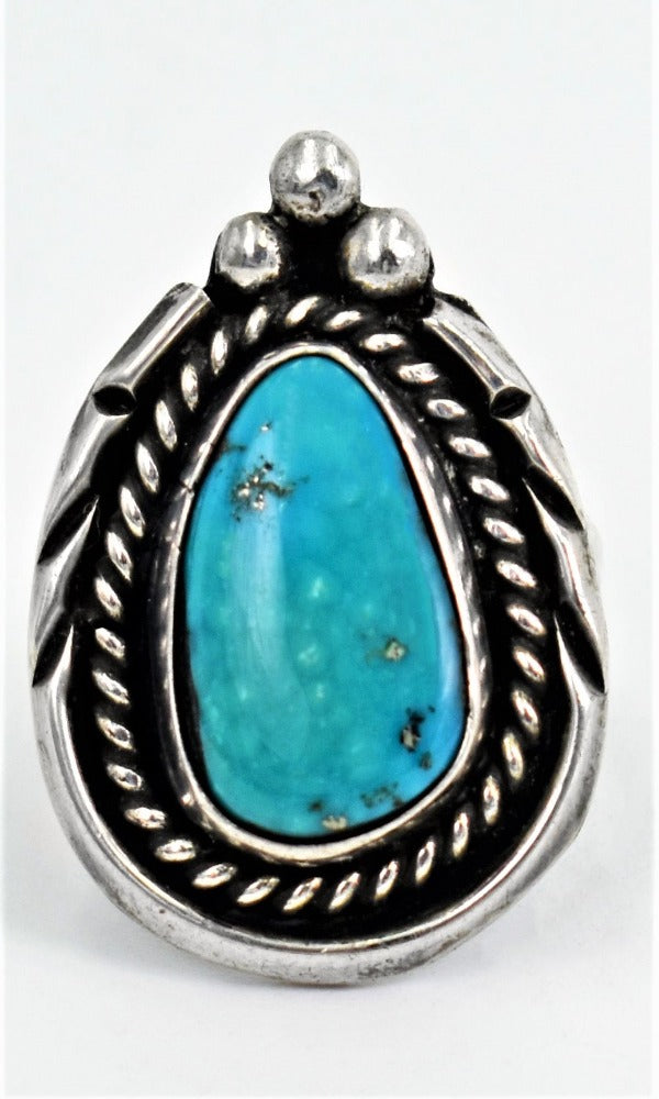 Vicki Orr Vintage Morenci Turquoise 70's Navajo Ring - Size 5