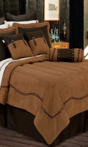 Cowgirl Kim Barbwire Comforter Set Tan Faux Suede