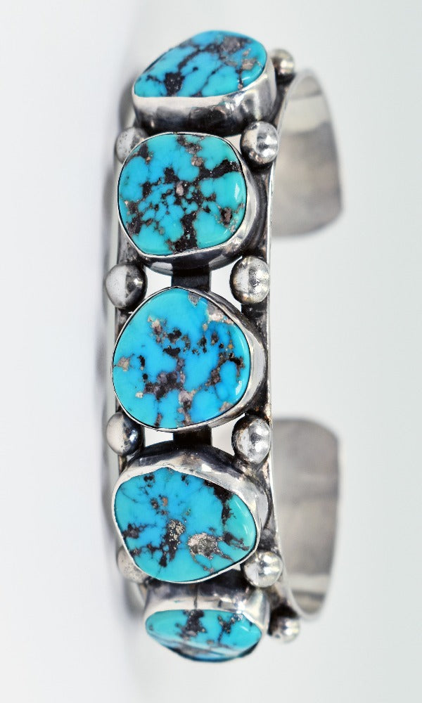 Vicki Orr Vintage 5 Stone Kingman Turquoise Sterling Silver Cuff Bracelet