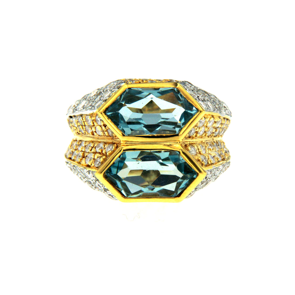 Iconic Bulgari Aquamarine Diamond Two-Color Gold Double Ring – De Maria  Jewelry