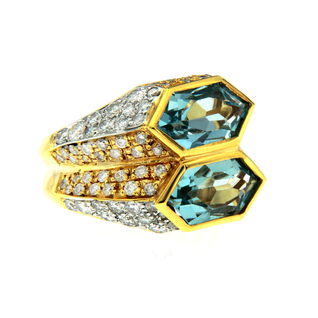 Iconic Bulgari Aquamarine Diamond Two-Color Gold Double Ring – De Maria  Jewelry