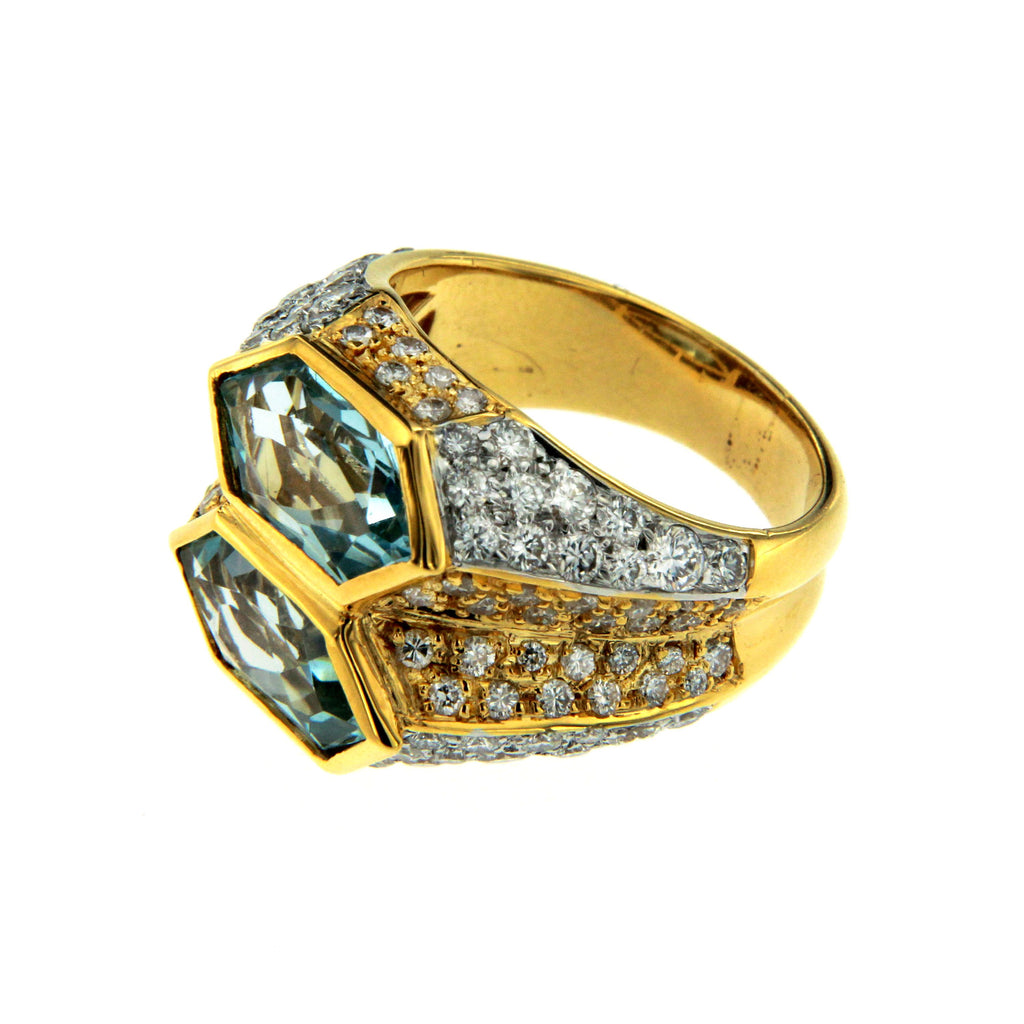 Iconic Bulgari Aquamarine Diamond Two-Color Gold Double Ring – De Maria  Jewelry