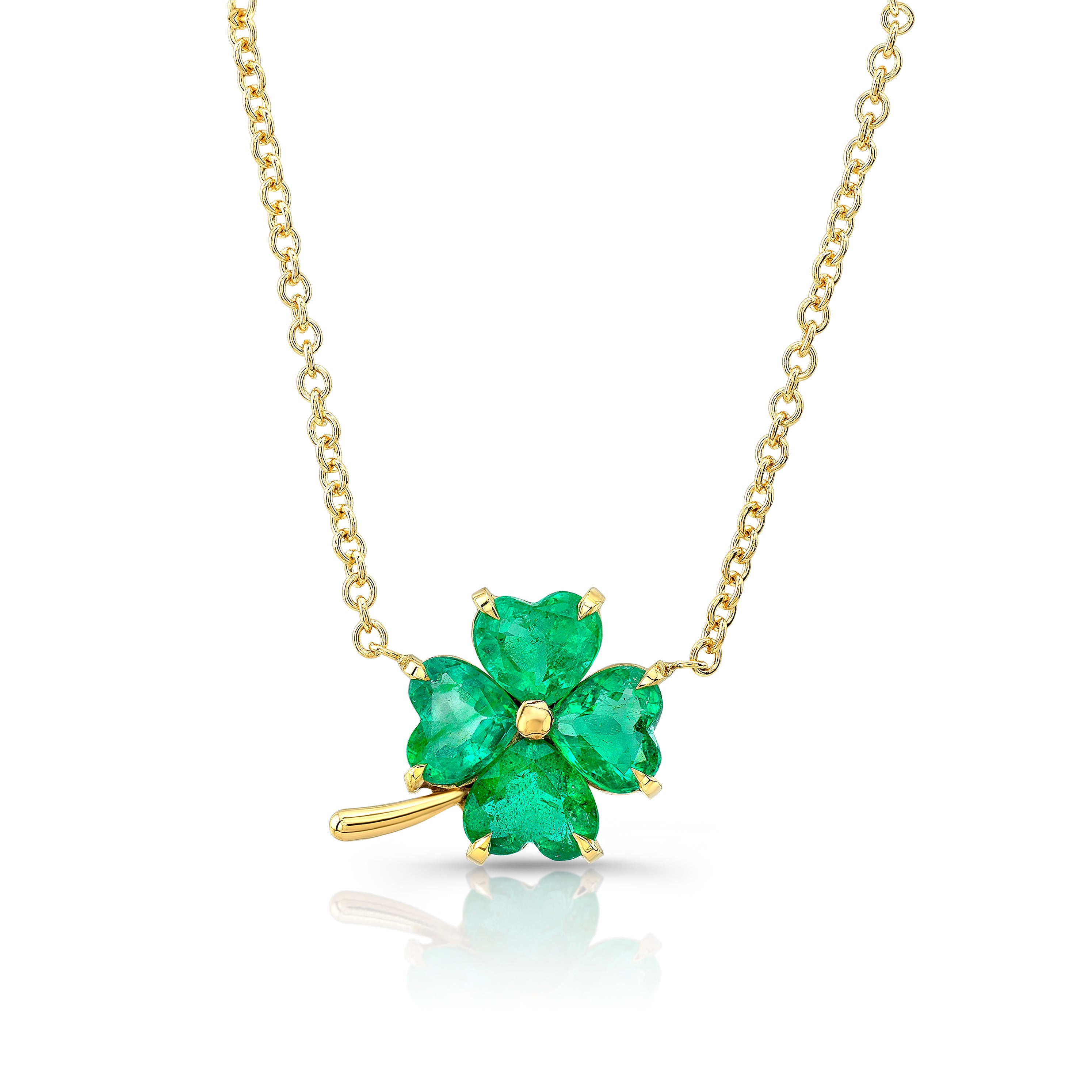 Emerald Four Leaf Clover Necklace 18kt gold bespoke fine jewelry