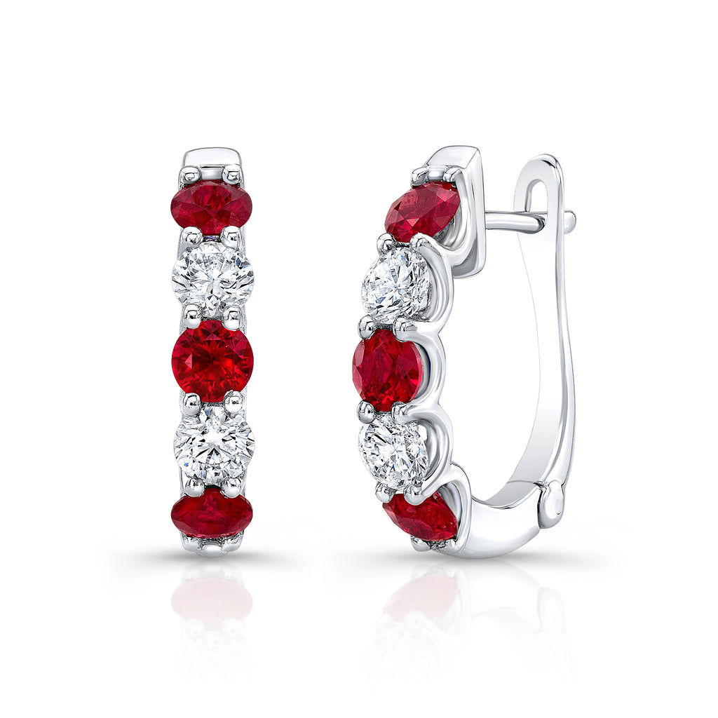 Half-Hoop Huggie - Ruby & Diamond | bespoke fine jewelry