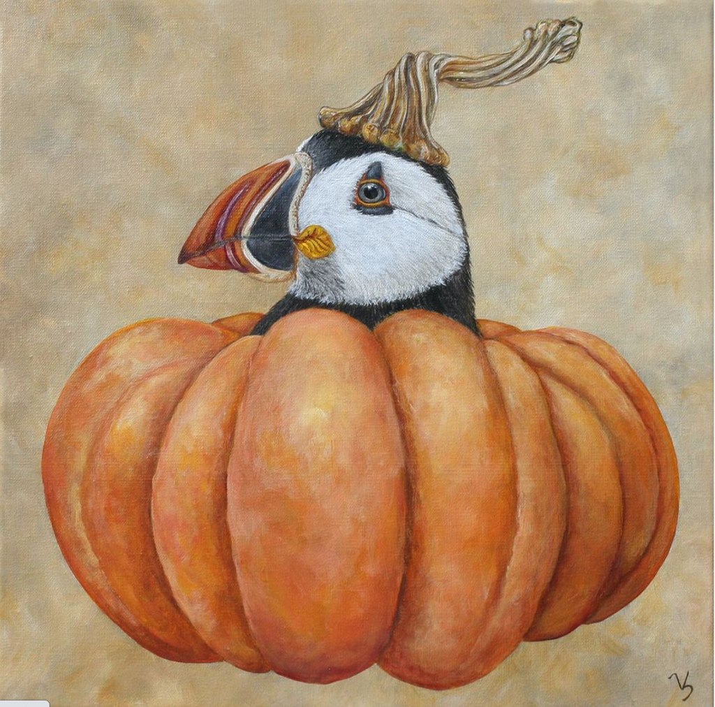 "Fall Find" Atlantic Puffin with Cinderella Pumpkin