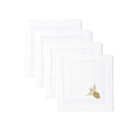 Gold Pinecone Cocktail Napkins, Set of 4