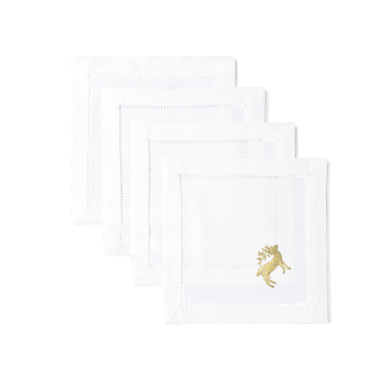 Gold Reindeer Cocktail Napkins, Set of 4