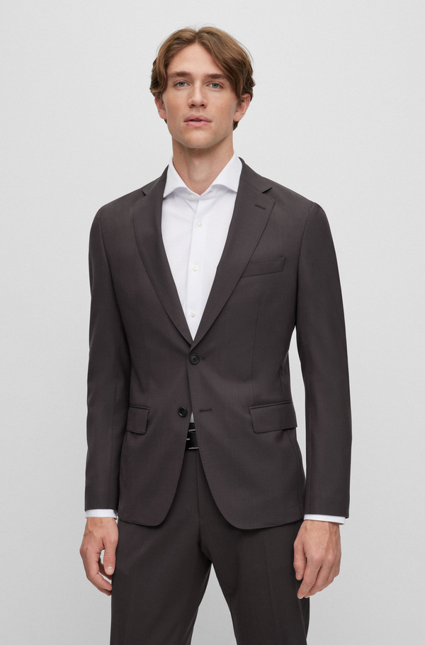 BOSS Slim-Fit Suit in Melange Silver Stretch Virgin Wool 50489347 