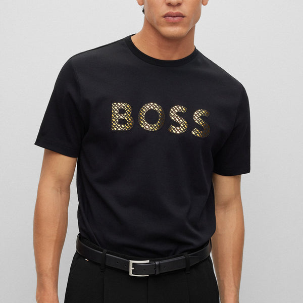 BOSS - Cotton-jersey T-shirt with rhinestone logo and artwork