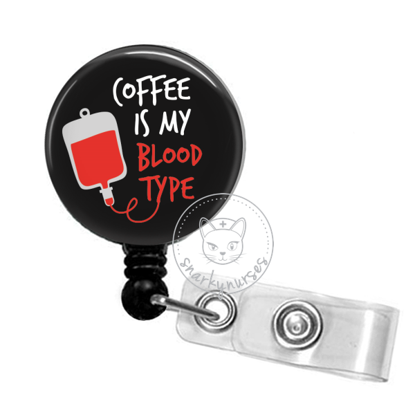 Zbbfscsb Blood Type Coffee Funny Shaped Badge Reel Holder - Temu