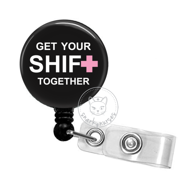 Calico Nurse Badge Pal Affixed to White Swivel Clip