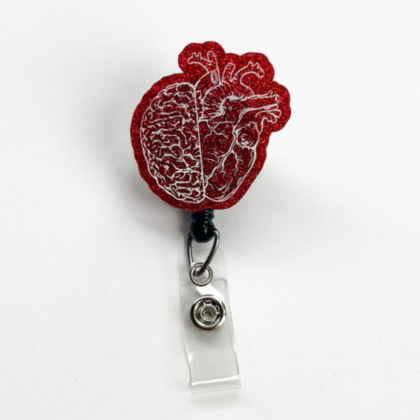 Retractable ID Badge Holder Personalized Name Floral Steth Heart