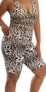 White Cheetah Biker Shorts with Pockets