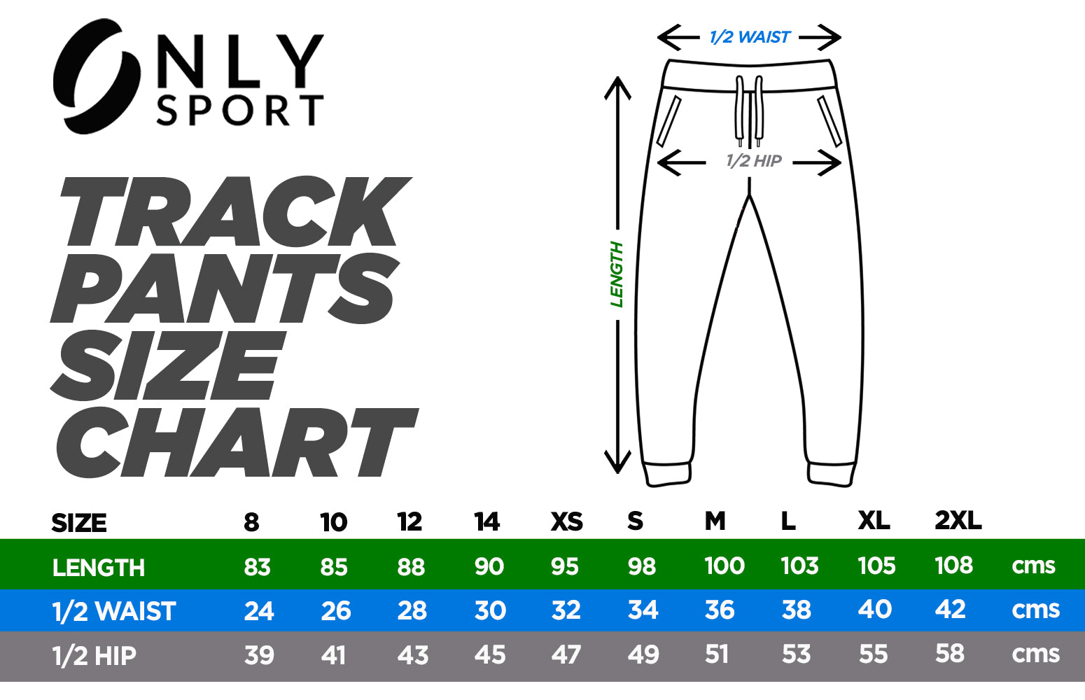 Size Guide Pants – KC Sports