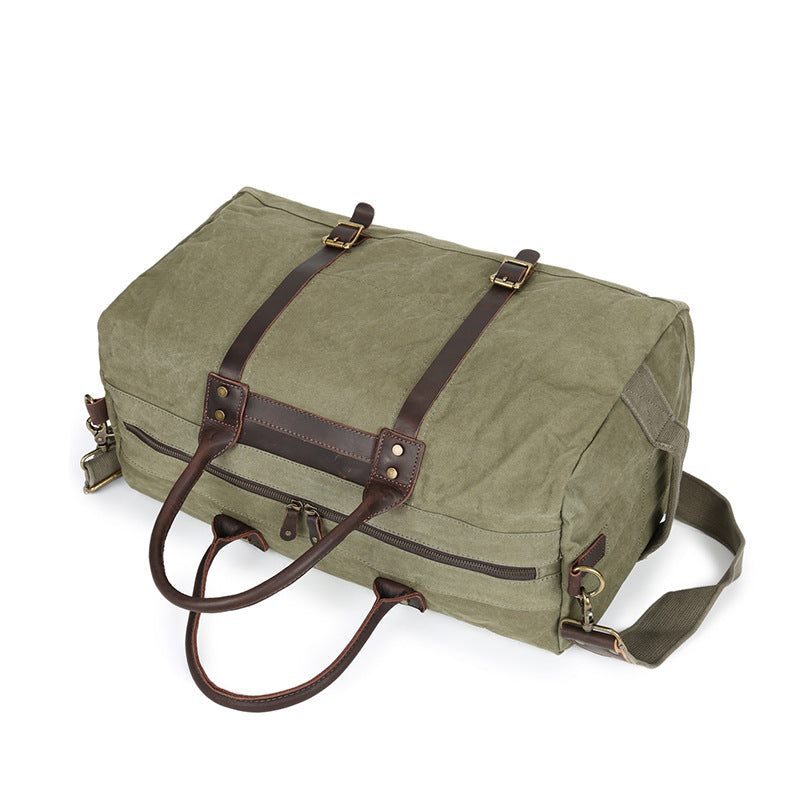 Waterproof Waxed Canvas Leather Trim Travel Duffel Handbag Weekend Bag – Unihandmade